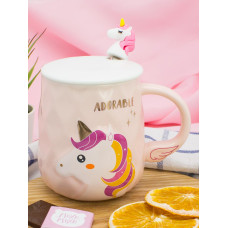 Кружка с крышкой и ложкой Unicorn Adorable розовая 410мл