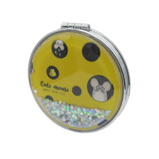 Зеркало косметическое Mouse Yellow складное круглое с блестками