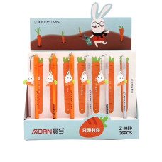 Ручка Кролик С Морковкой с подвесом гелевая чернила черные блок 36шт