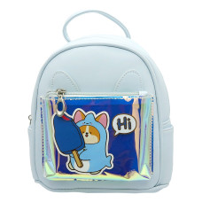 Рюкзак с ушками Корги с мороженкой голубой S