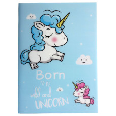 Тетрадь в линейку Единорог Born To Be Wild and Unicorn 42 листа формат А5 голубая