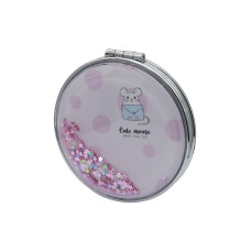 Зеркало косметическое Mouse Pink складное круглое с блестками