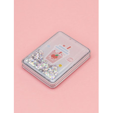 Зеркало косметическое Персик Ice Tea с блестками складное прямоугольное розово-голубое