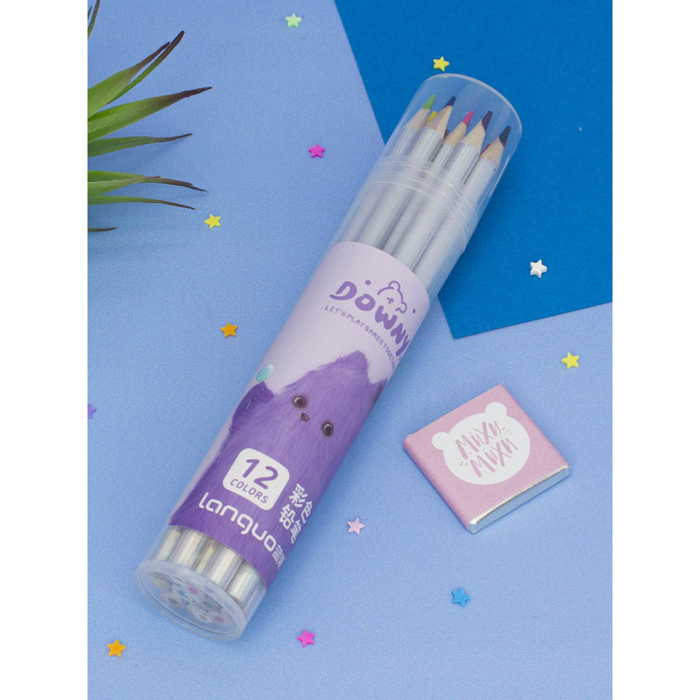 Набор карандашей Кот Пушистик фиолетовый 12 цветов
