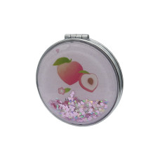 Зеркало косметическое Персик складное круглое с розовыми блестками