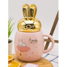 Кружка с закручивающейся крышкой Кролик розовая 370мл
