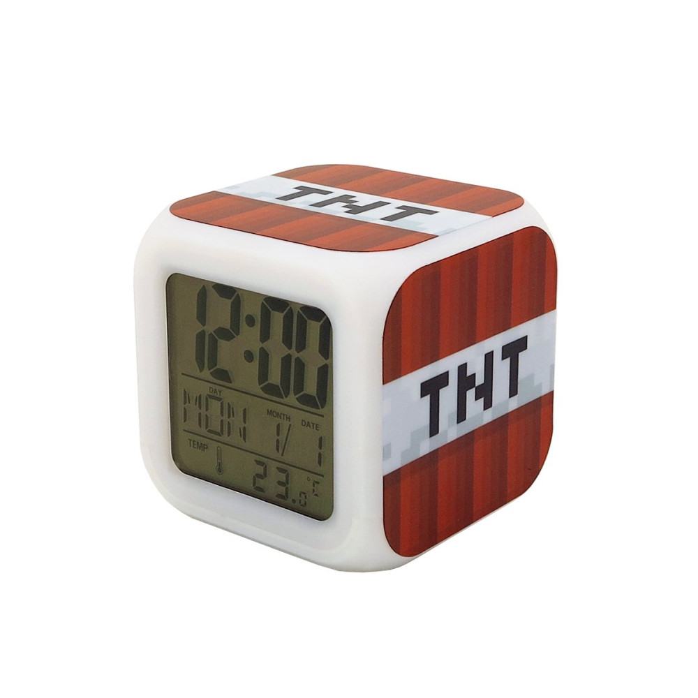 Часы-будильник Блок ТНТ взрывчатки пиксельные с подсветкой
