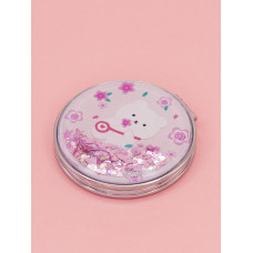 Зеркало косметическое Мишка Lovely Bear with a bag с блестками складное круглое розовое