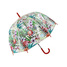 Зонт-трость Тропический Фламинго прозрачный купол красный