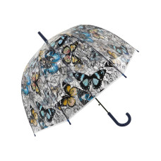 Зонт-трость Бабочки прозрачный купол синий