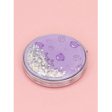 Зеркало косметическое Мишка Lucky с блестками складное круглое фиолетовое