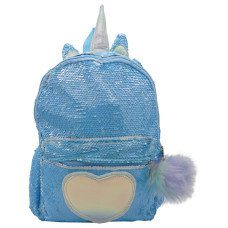 Рюкзак с пайетками Единорог с сердцем Bright Dreams голубой с помпоном