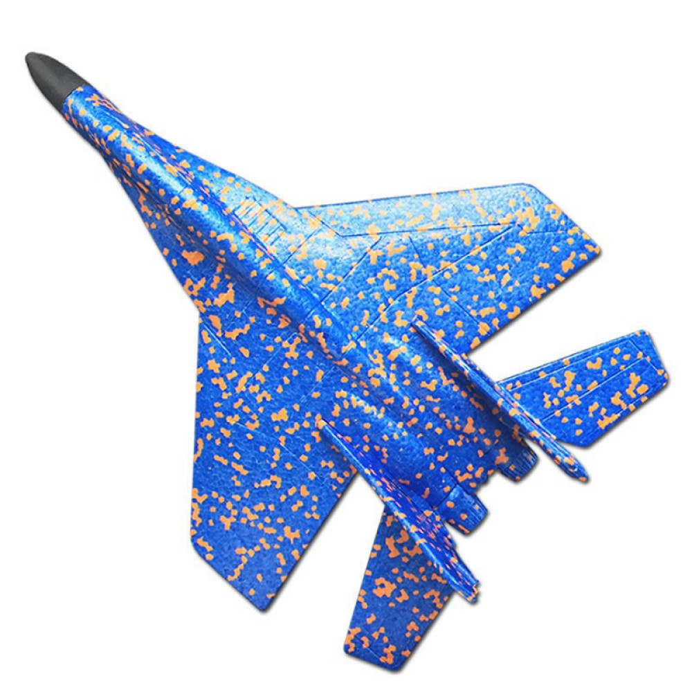 Детский летающий самолетик-истребитель синий 43см