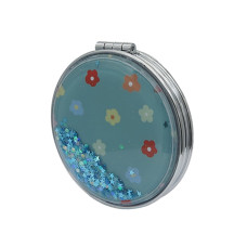 Зеркало косметическое Цветочки Blue складное круглое с блестками