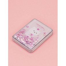 Зеркало косметическое Мишка Lovely Bear with a flower с блестками складное прямоугольное розовое