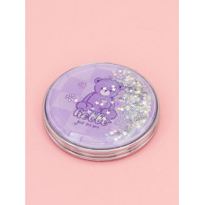 Зеркало косметическое Мишка Hello с блестками складное круглое фиолетовое