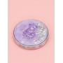 Зеркало косметическое Мишка Hello с блестками складное круглое фиолетовое