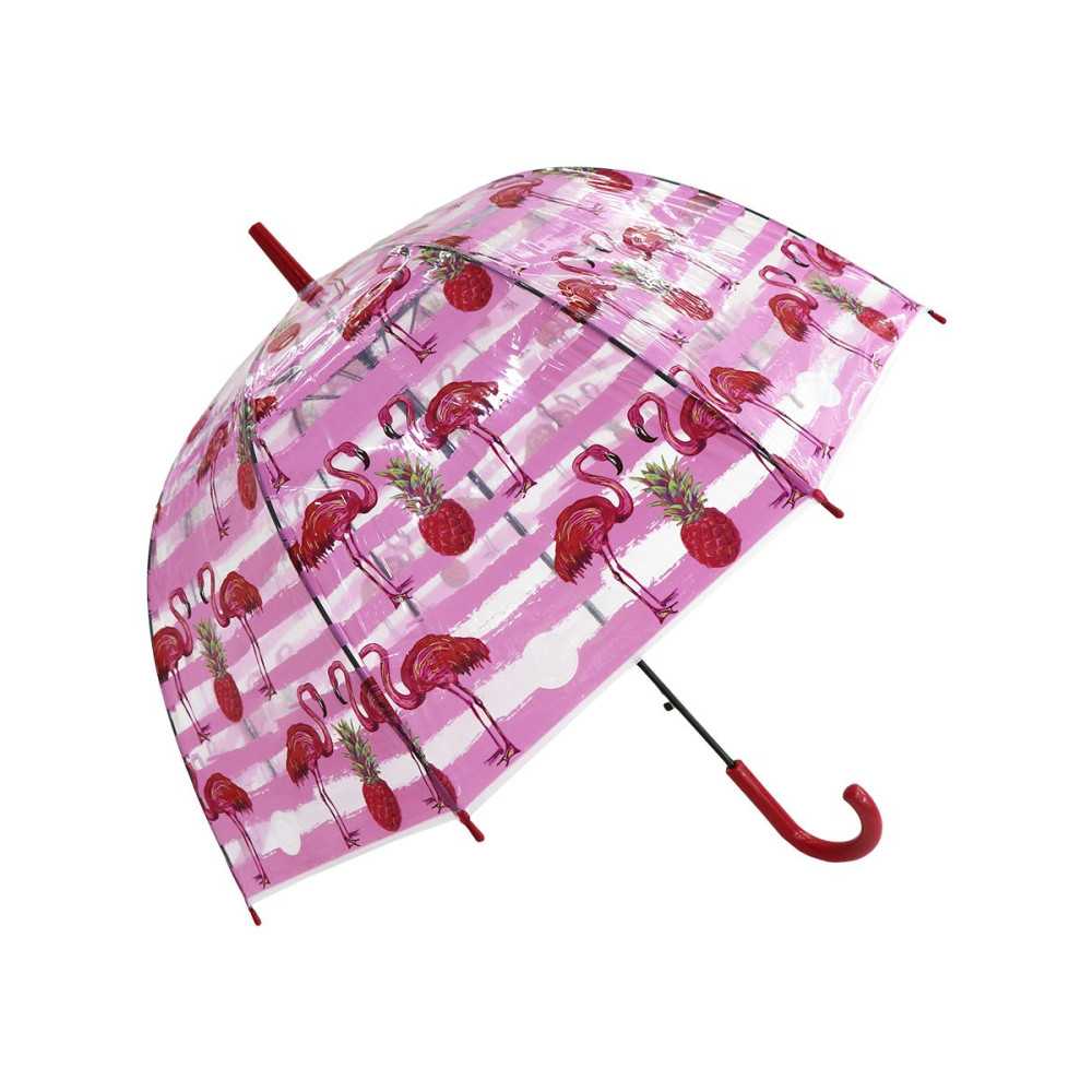 Зонт-трость Тропический Фламинго прозрачный купол розовый