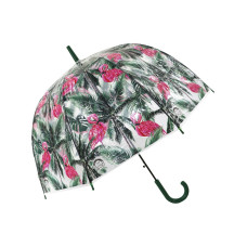 Зонт-трость Тропический Фламинго прозрачный купол зеленый