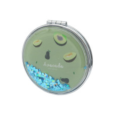 Зеркало косметическое Авокадо Green складное круглое с блестками