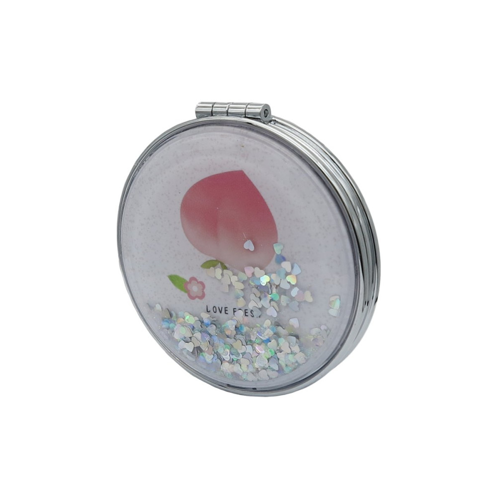 Зеркало косметическое Персик  складное круглое с серебристыми блестками