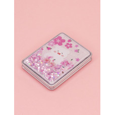 Зеркало косметическое Мишка Lovely Bear joyful с блестками складное прямоугольное розовое