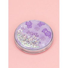Зеркало косметическое Мишка Smile с блестками складное круглое фиолетовое