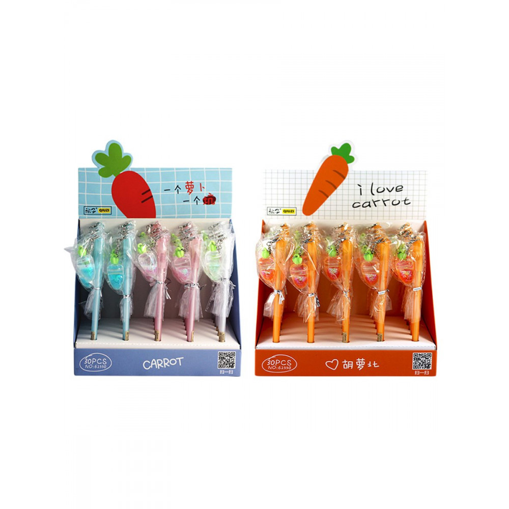 Ручка Морковка Разноцветная с подвесом гелевая чернила черные блок 30шт
