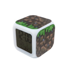 Часы-будильник Блок земли пиксельные с подсветкой