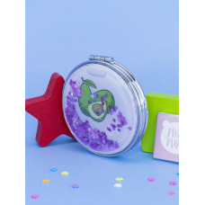 Зеркало косметическое Авокадо складное круглое с блестками фиолетовое