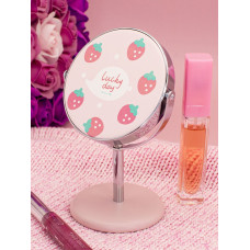 Зеркало косметическое Клубника Lucky Day на подставке розовое