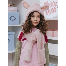 Детская шапка Кролик с блестками пудровая