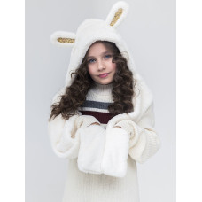Детская шапка Кролик с блестками белая
